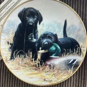 Decorative Plate with Black Labrador Puppies